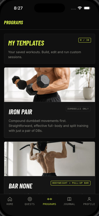 Programs list — My Templates, Iron Pair, Bar None