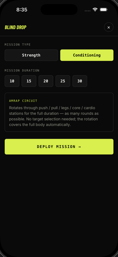 Blind Drop — AMRAP circuit deployed